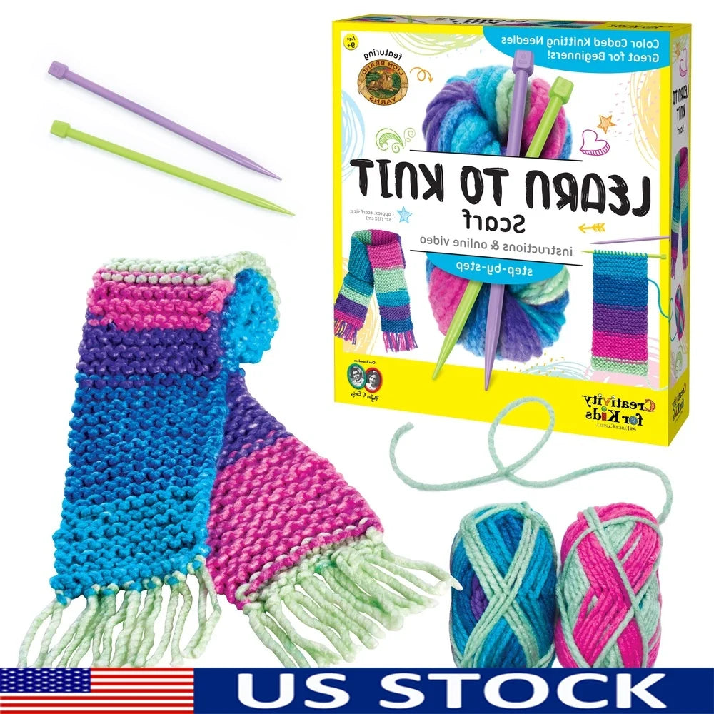 DIY Knitting Kit Kids Ages 9-12 Scarf Crafting 90 Yards Yarn