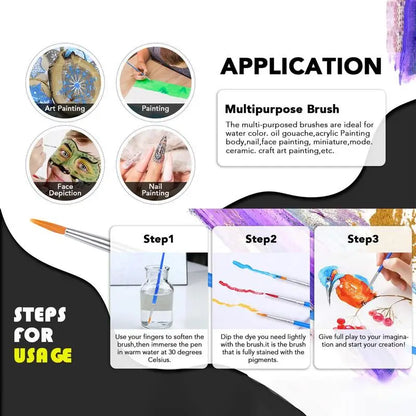 10Pcs/set Painting Brushes Art Round Flat Hair Nylon Hair Paint Brush
