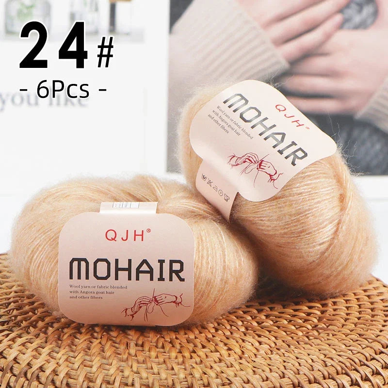 6pcs Soft Mohair Yarn Knitting Angora Yarn for DIY Knitting, Fluffy Lace for Sweater, Scarf, Shawl,25g/pcs