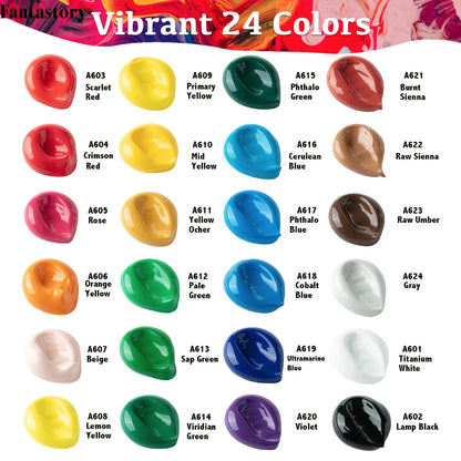 Fantastory 60ml Acrylic Paint Set, Professional Craft Paint With 12 Brushes, Glass/Stone/Wood Painting