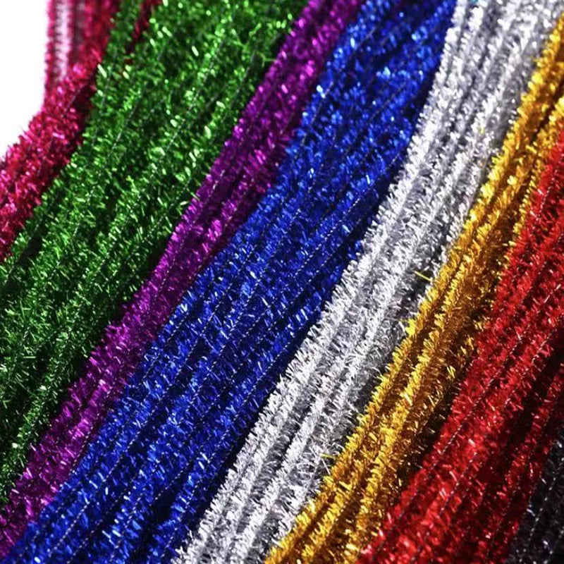 10/50/100 Glitter Chenille Stem Pipe Cleaner Plush Metal Foil Stem Wire Sticks DIY
