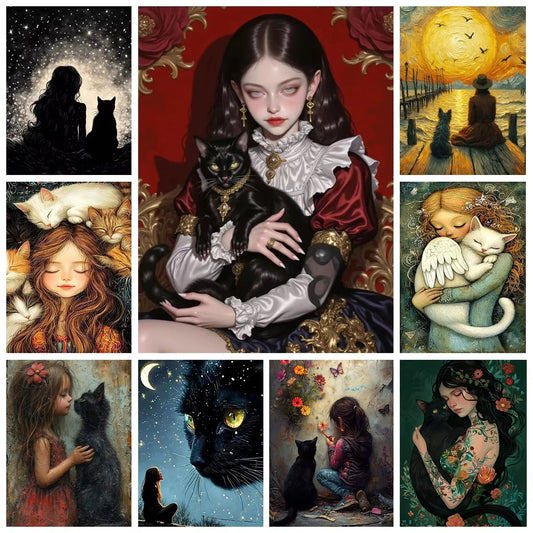 CHROMA NEST Cat and Human Oil Painting Hand-painted Acrylic Paint DIY