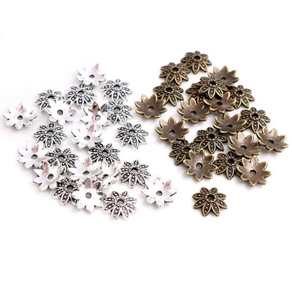 50pcs 8mm 10mm Beads Cap Antique Silver Plated Bronze Flower Shape Spacer Bead End Caps Findings