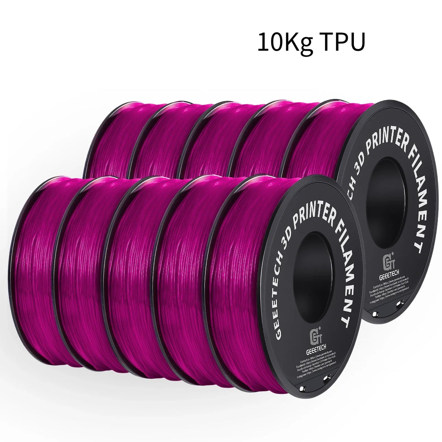 GEEETECH 10Kg TPU 3D Printer Filament material 1kg 2.2LBS/Spool 1.75mm Plastic Vacuum Packaging Non-Toxic Shore Hardness 95A