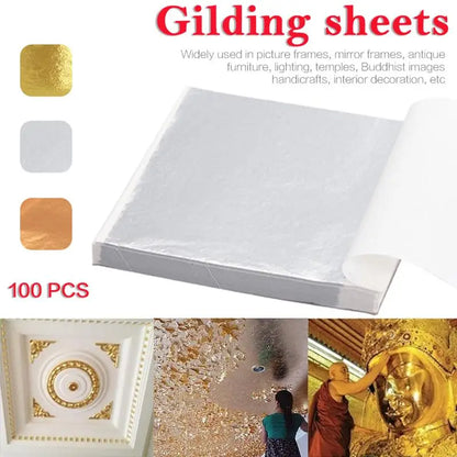 100pcs Imitation Gold Sliver Copper Foil Paper Leaf Flake Gilding Sheets