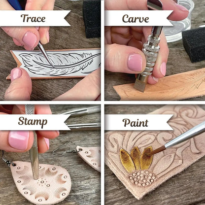 Complete Leather Crafting Kit with Tools, Stamps & Pre-Cut Pieces for Beginners - 80-Piece Set