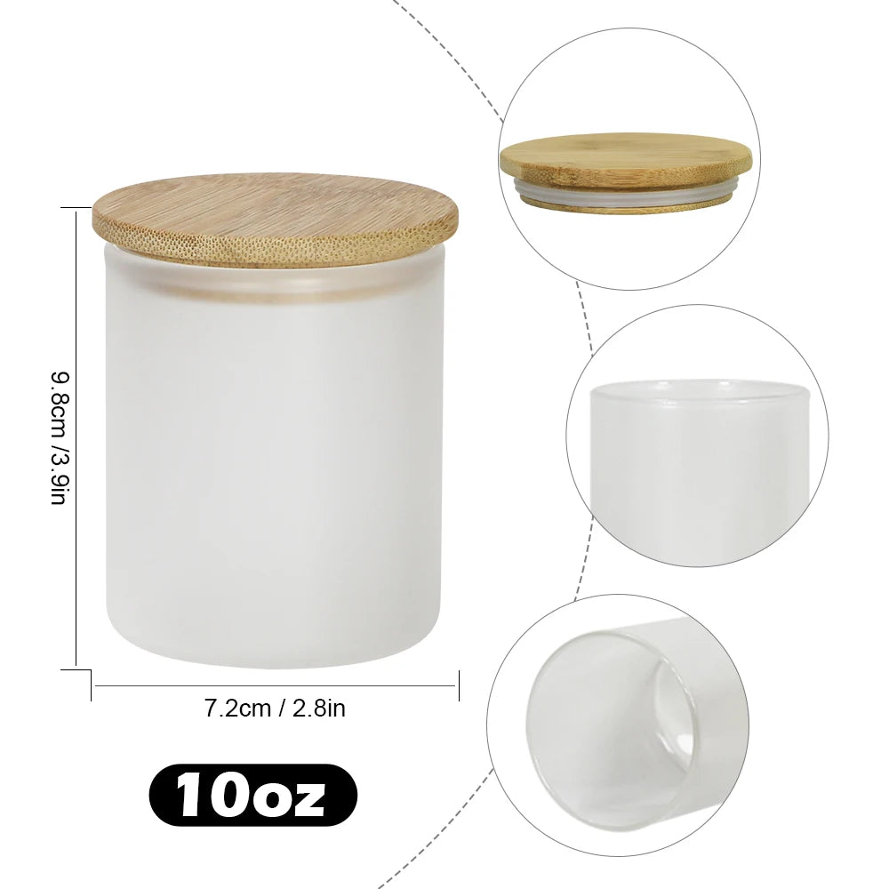 50pcs 10oz Sublimation Frosted Blank Straight Glass Candle Jar With Wooden Lid