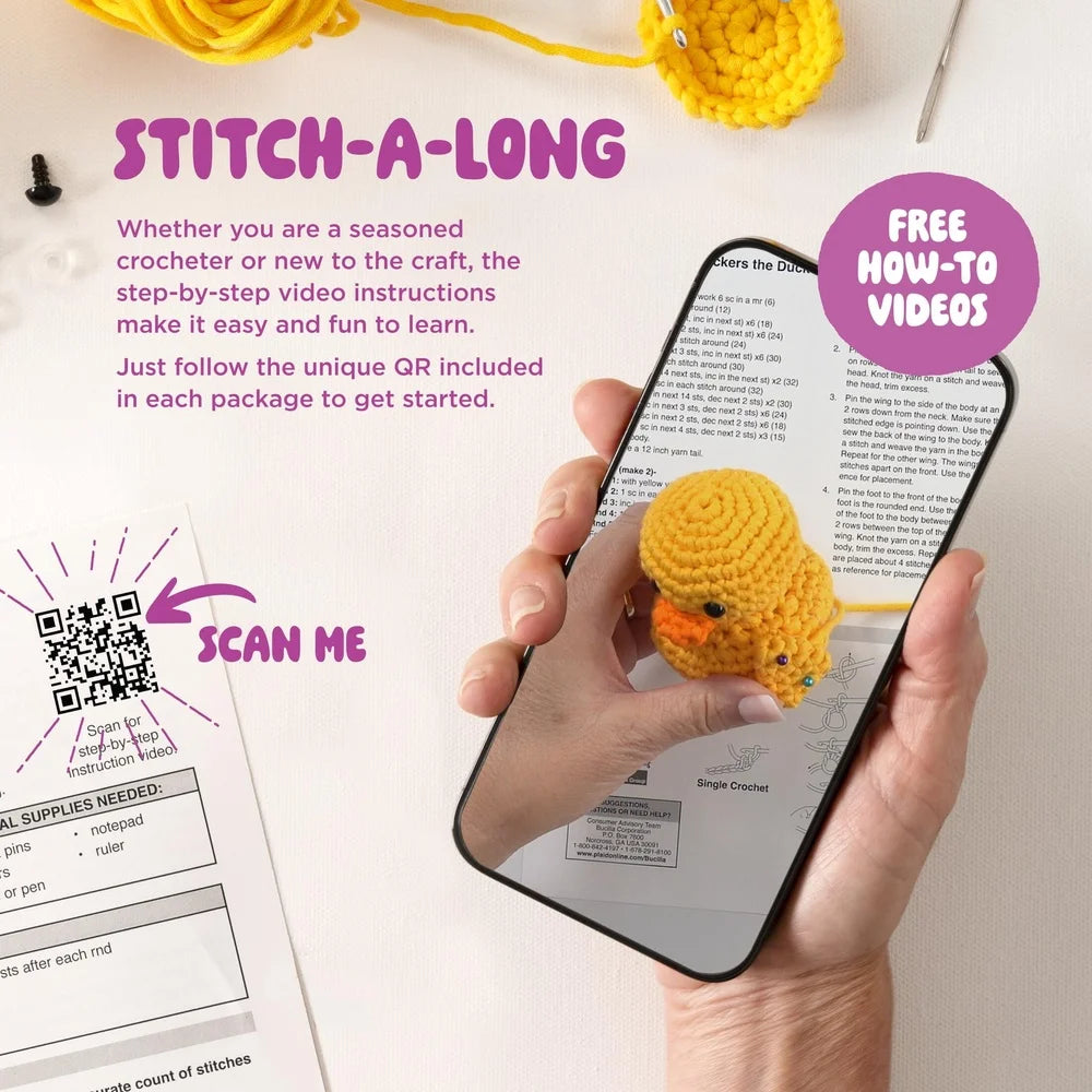 Amigurumi Complete Crochet Kit Billy the Bear Plush Yarn Hook Needle Stuffing Video Tutorial Instructions