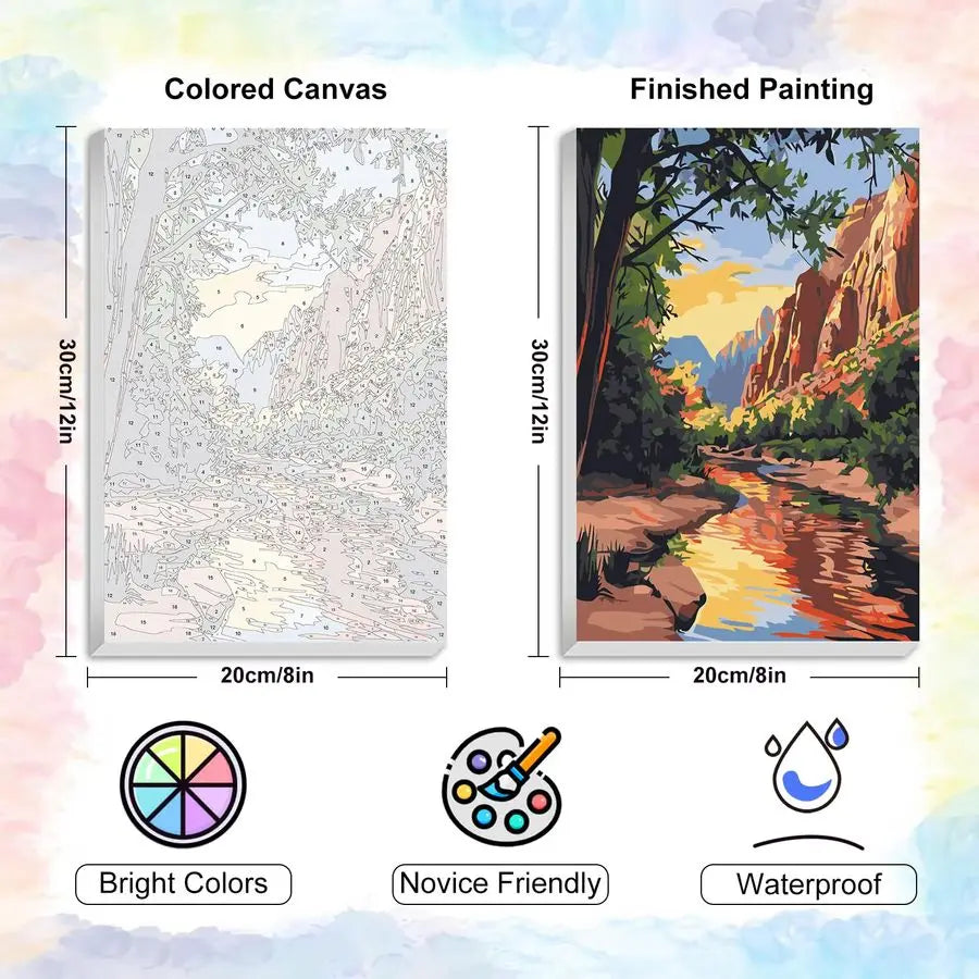 Pack Framed Paint by Numbers Kit with Wooden Easel, National Park with Frame, DIY Acrylic