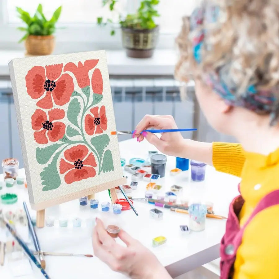 12 Set Paint by Numbers Kit for Adults Simple Flowers Painting 8x10 Inch with Wooden Frame Easel Acrylic Paints Brushes Watercol