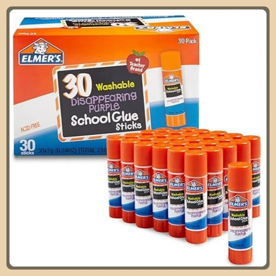 30-Count Purple Glue Sticks 7g, Washable Disappearing