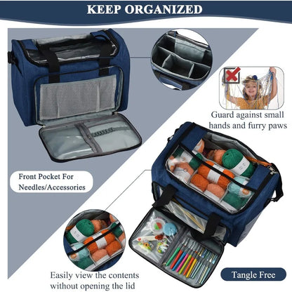 Large Knitting Bag with Portable Individual Compartments for Crochet Yarn Storage and Organization