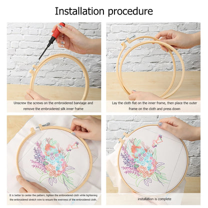 Landscape Stamped Cross Stitch Embroidery Kits with Hoop Cloth Color Thread