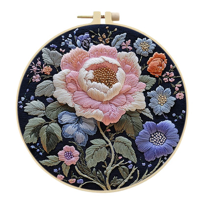 Flower Stamped Cross Stitch Embroidery Kits with Hoop Cloth Color Thread
