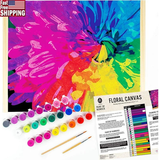 Paint by Numbers Kit Floral Design Canvas 16x20 Includes Wooden Frame Acrylic Paints Paintbrushes