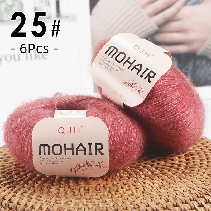 6pcs Soft Mohair Yarn Knitting Angora Yarn for DIY Knitting, Fluffy Lace for Sweater, Scarf, Shawl,25g/pcs