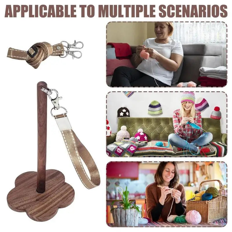 Wrist Wooden Yarn Ball Holder With Wristband Yarn Spinner Stand For Preventing Yarn Entanglement