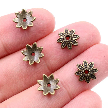 50pcs 8mm 10mm Beads Cap Antique Silver Plated Bronze Flower Shape Spacer Bead End Caps Findings