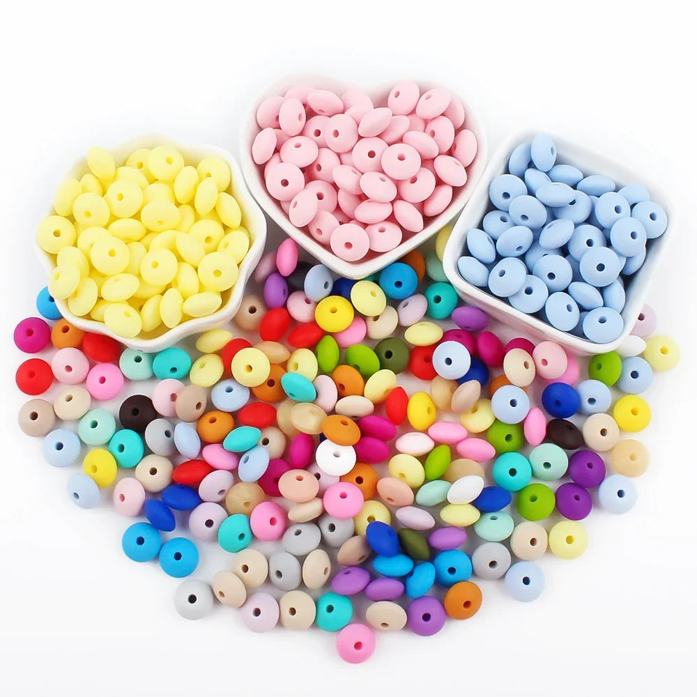 50/100pcs Silicone Lentil Beads 12mm Abacus Loose Focal Beads For Jewelry Making