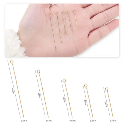 50PCS/100PCS Stainless Steel Eye Head Pins Gold Color Beads Needle Connector