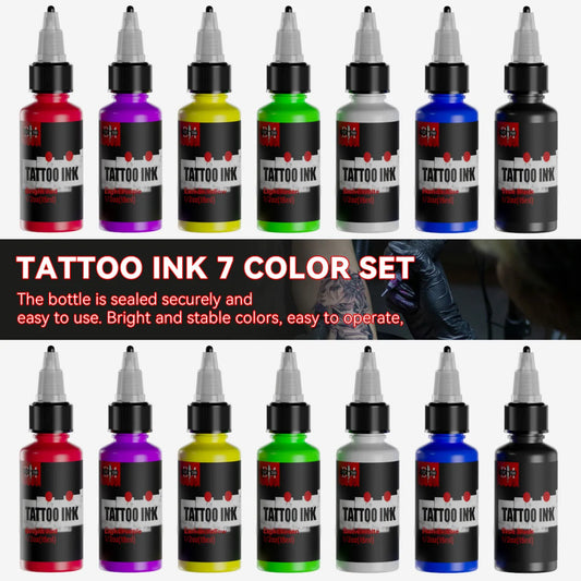 DM 15ml 7Colors Tattoo Ink Body Art Pigment Professional Semi-permanent