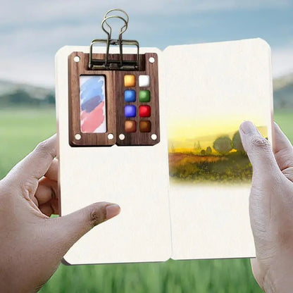 Travel Set Palette Sketch Book Watercolor Paints Pens with Binder Clips