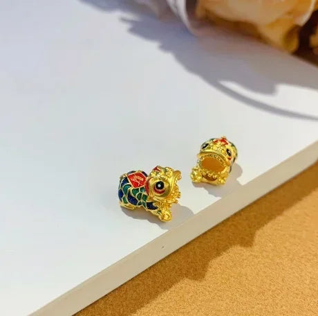 24k pure gold lion charms 999 real gold enamel colorful charms fine dance charms