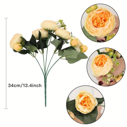 4 Bundles Peonies Artificial Flowers, 13.4in Silk Fake Flowers Bouquets