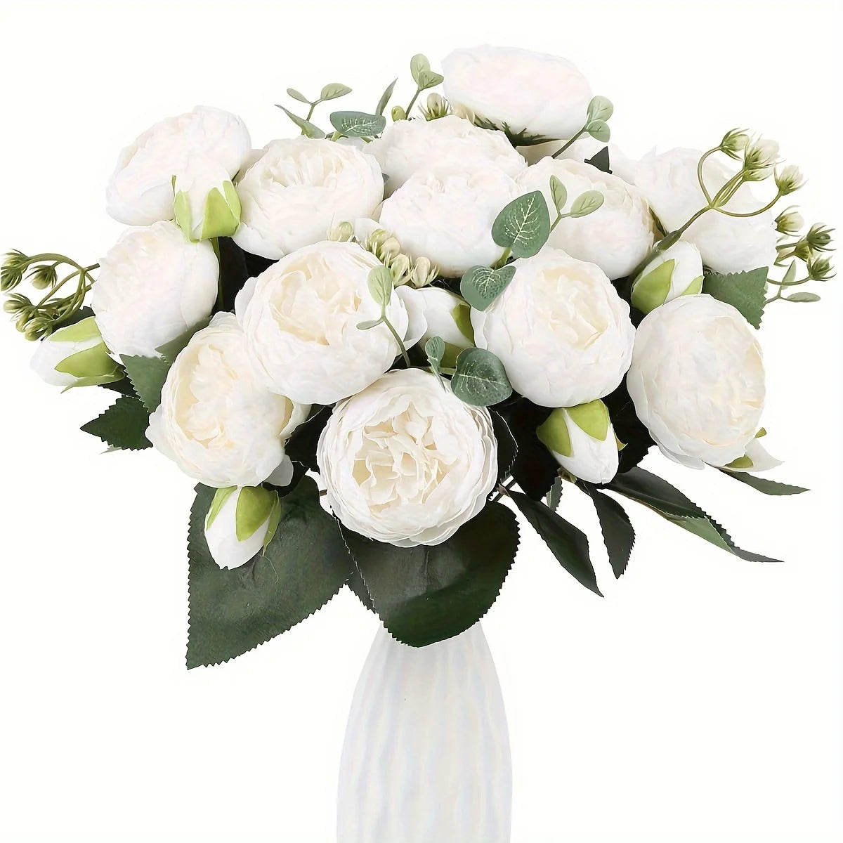 4 Bundles Peonies Artificial Flowers, 13.4in Silk Fake Flowers Bouquets