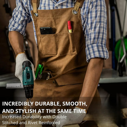 Woodworking Shop Aprons for Men and Women, 16 oz Durable Waxed Canvas with Pockets, Cross-Back Straps, Adjustable