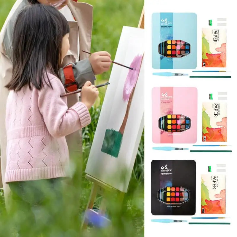 Paint Set 48 Colors Watercolor Paints Set Sketching Palette Travel Art Kit