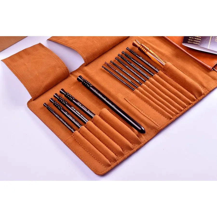 Artisan Ebony Wood Crochet Hooks Set with Leather Carrying Case incl. 13 Crochet Hooks Size US E P Premium Set, Portable