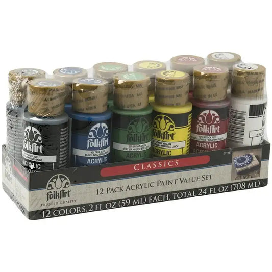 FolkArt Matte Acrylic Craft Paint Set, Classic, 24 fl oz, 12 Piece