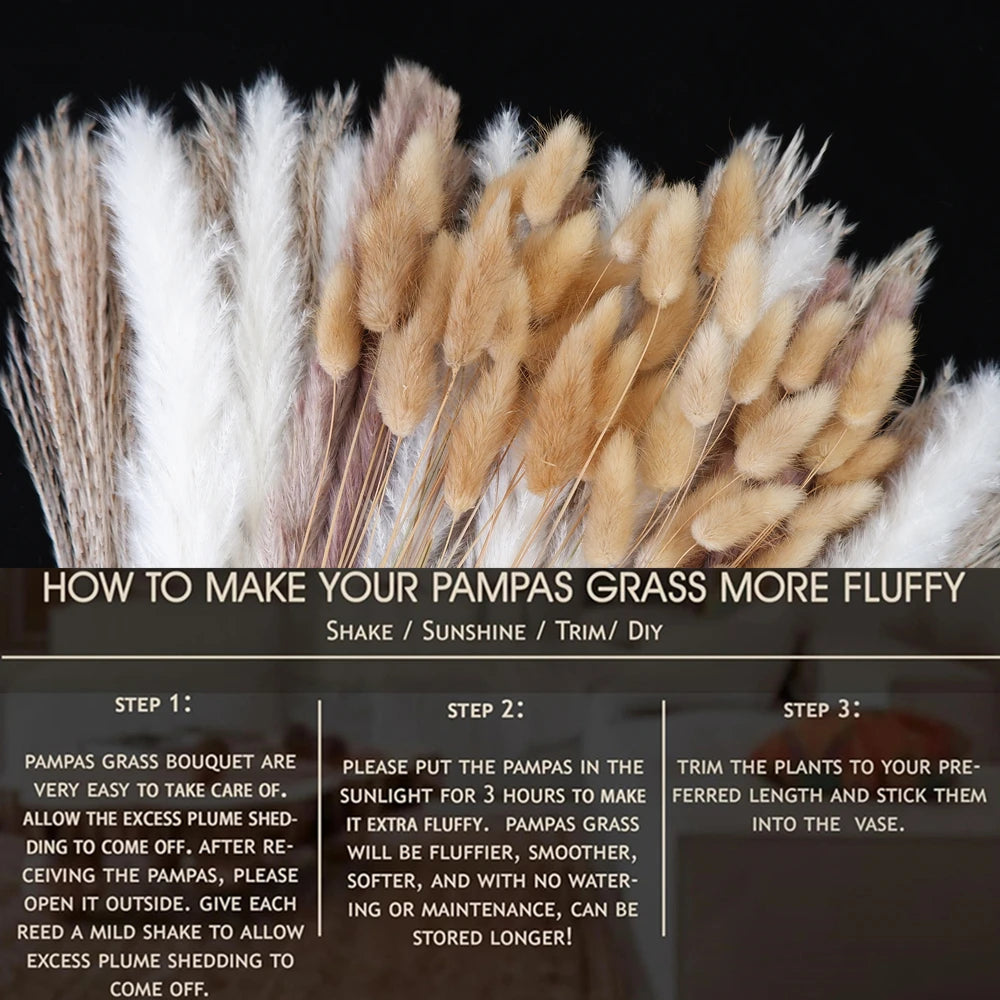Dried Pampas Grass Decor 80-110 PCS with Bunny Tails Dried Flowers Reed Grass Bouquet Boho Flowers