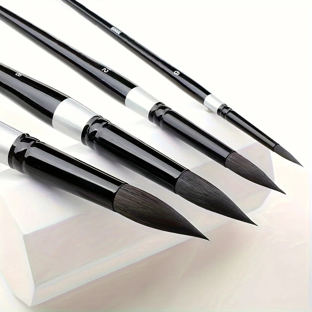 7/14pcs Round Squirrel Hair Paint Brush Set for Watercolor, Inks, Gouache & Tempera, Wood Handle