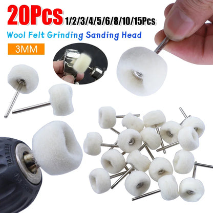 1-20PCS Wool Felt Grinding Sanding Head Polishing Wheel Tool Combination Set About 3mm Shank Dremel Dril for Jewelry/Gold