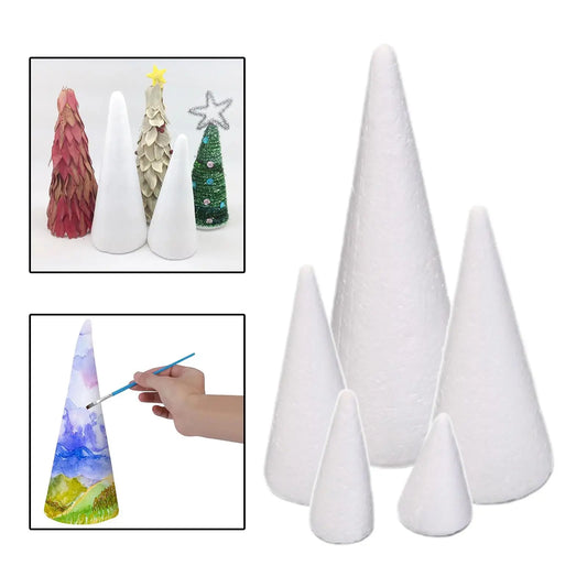 5Pcs Craft Foam Cones Christmas Tree Project Decors White Polystyrene