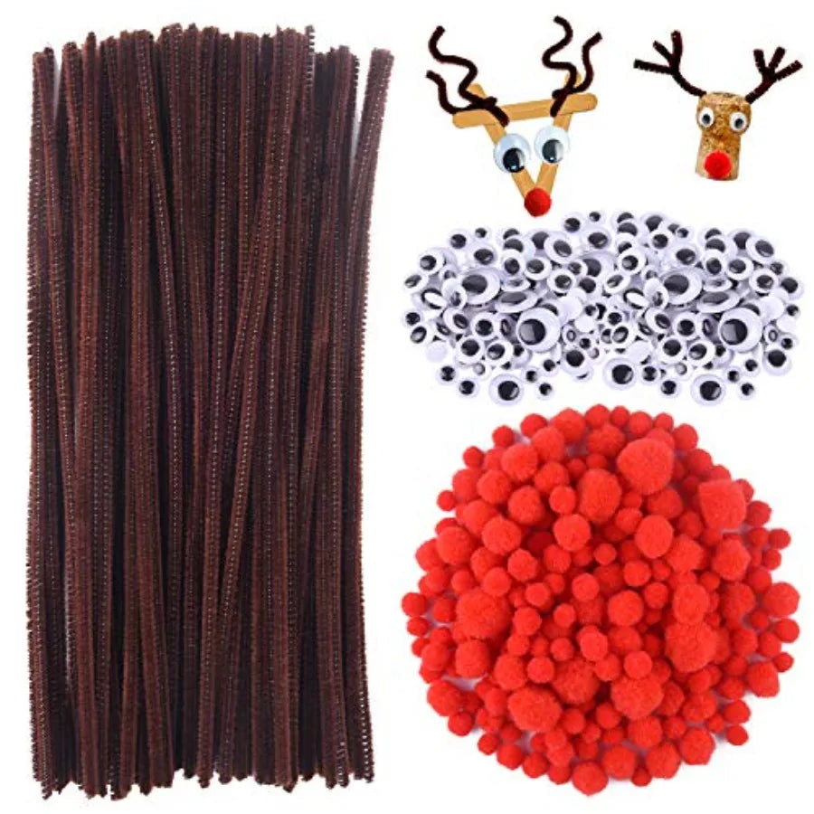 650 Pcs Christmas Reindeer DIY Craft Set Includes 70 Pcs Brown Pipe Cleaners Chenill