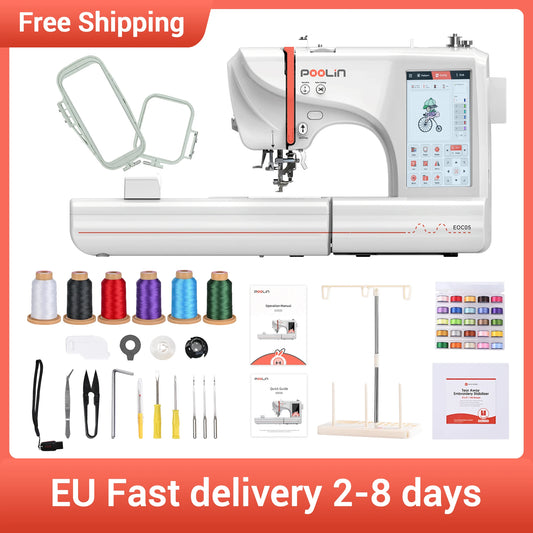 POOLIN Embroidery Machine EOC05 Computerized Include Threads&Tear Away Stabilizer&Bobbin-EXCLUDING CUSTOMS DUTIES