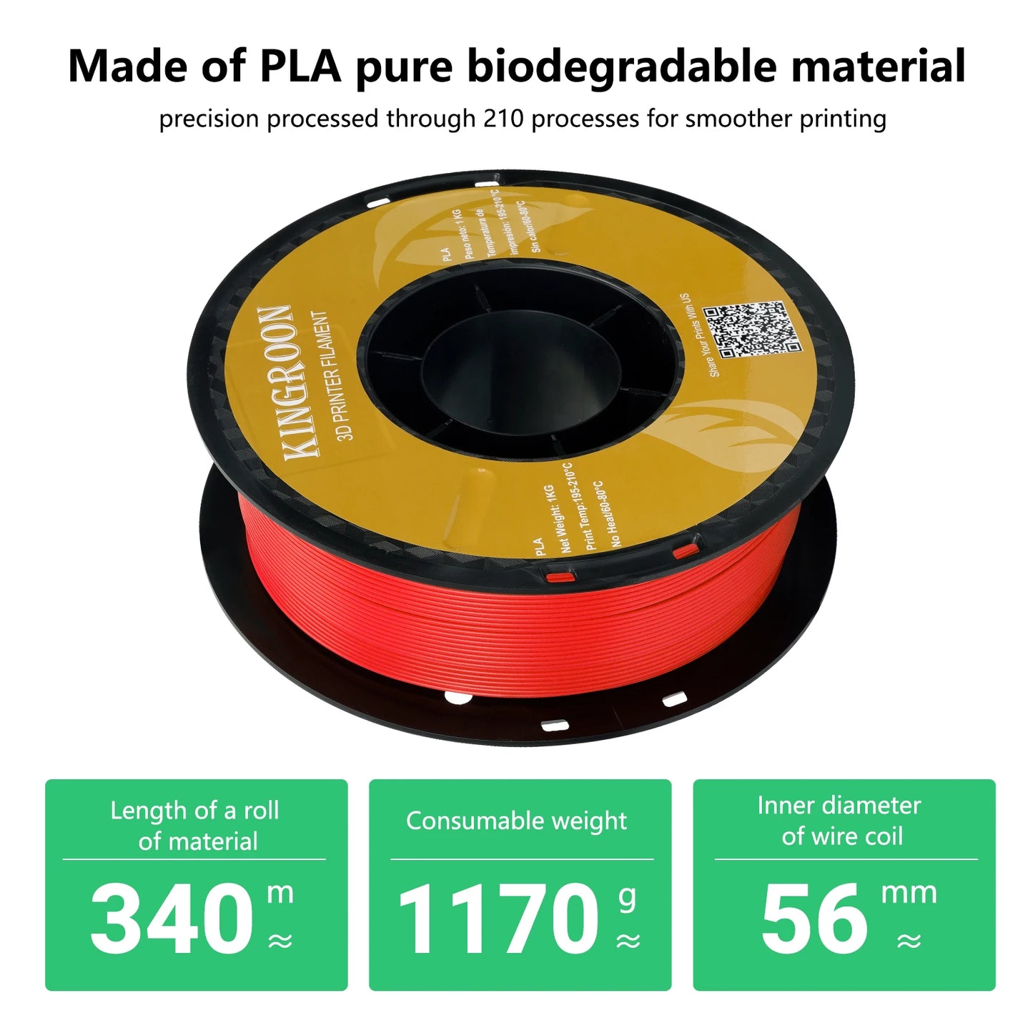 KINGROON 22LBS PETG or PLA filament 3D Printer Filament 10 Rolls 1KG 1.75MM Eco-Friendly Good Toughness Mix Color