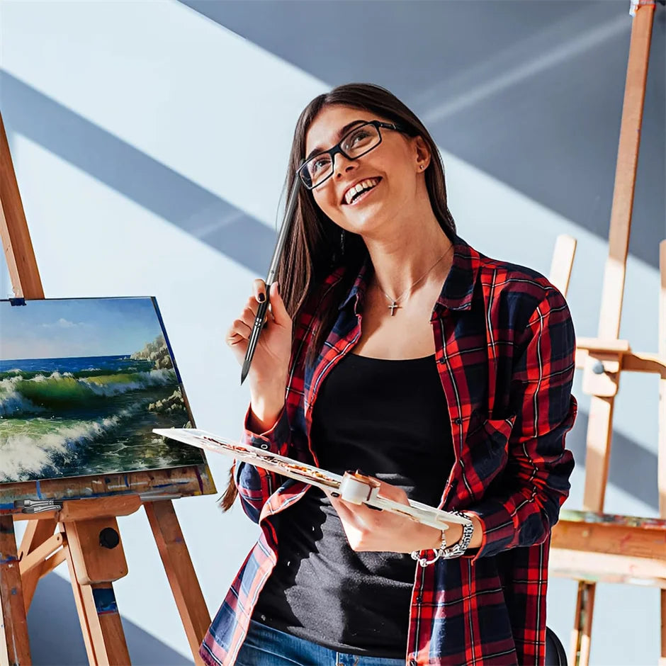 Professional 24-Piece Artist Paint Brush Set - Assorted Flat, Round, Fan & Detail Brushes with Premium Soft Bristles, Wooden Han