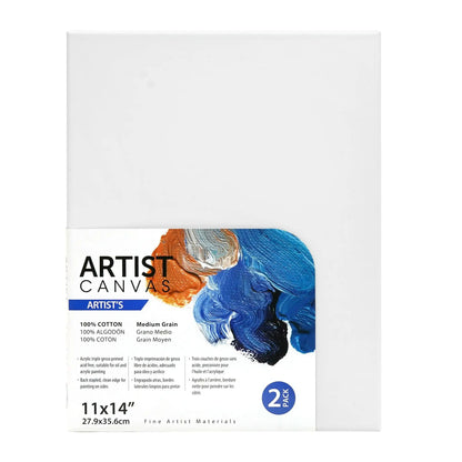 (3 pack) Artist Stretched Canvas, 11"X14", 2 Pack, 100% Cotton Acid Free, White, Deluxe Canvas