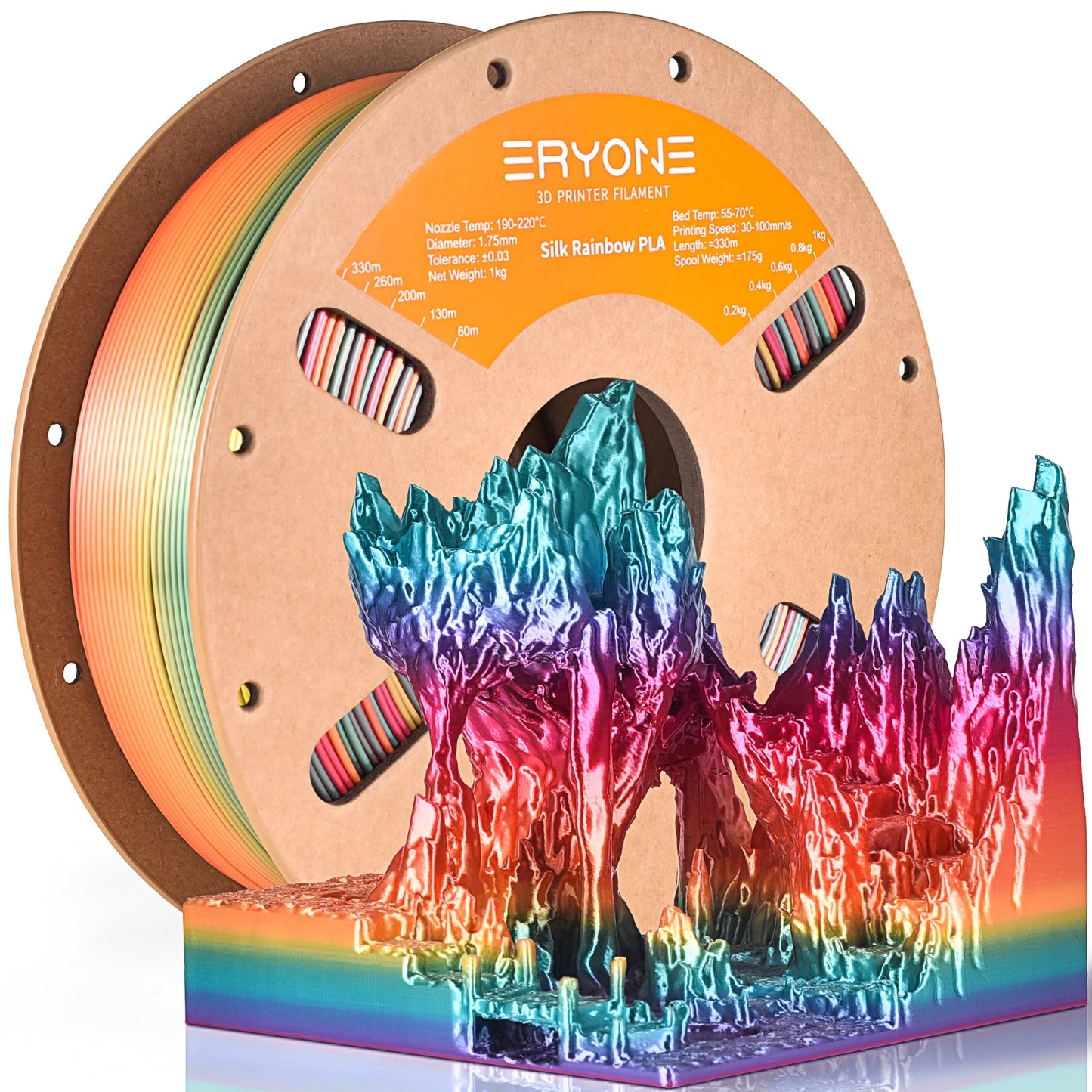 Eryone Silk Rainbow PLA 1KG Filament 1.75mm ±0.03mm Excellent Quality For 3D Printer Sunset Vibrant Palette Rainbow Materials