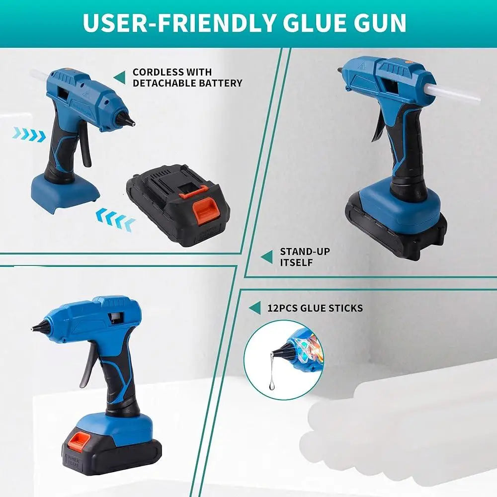 60W Cordless Hot Glue Gun 20V Battery with 30 Glue Sticks Fast Heating Quick Charge Drip-Free