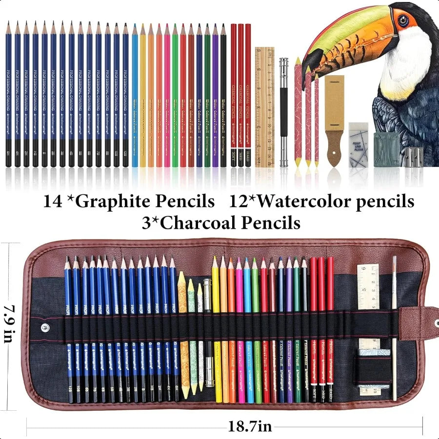 Drawing Pencils Sketching Kit Graphite Charcoal Colored Pencils