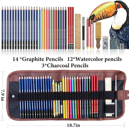 Drawing Pencils Sketching Kit Graphite Charcoal Colored Pencils