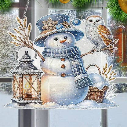 5D Rhinestone Painting Kit Christmas Snowman Themed Gem Paint Pendant With Chain