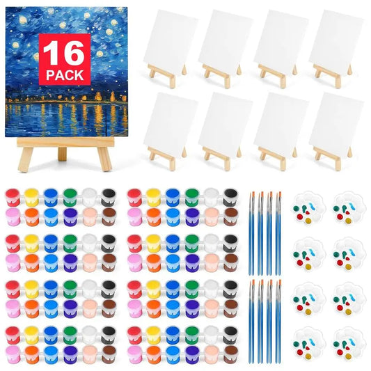 Pack 8 10In Canvas Boards for Painting, Art Canvas for Drawing with 32 Brushes amp 16 Paint Trays amp 32 Acrylic Paint
