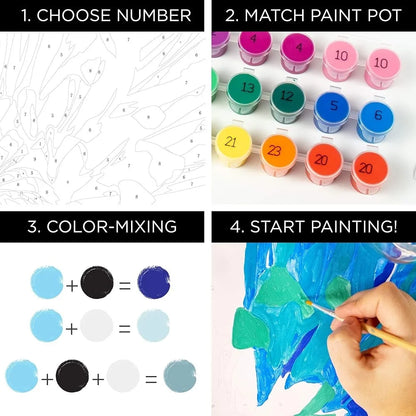 Paint by Numbers Kit Floral Design Canvas 16x20 Includes Wooden Frame Acrylic Paints Paintbrushes