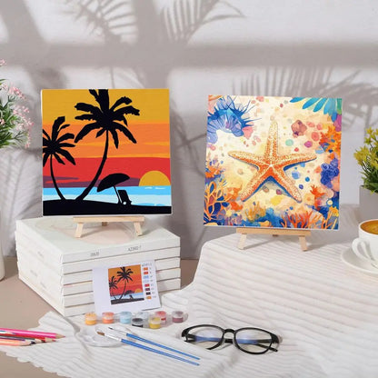 12 Sets Framed Paint by Number Kit for Adults with 12 Wooden Easels, 12 Disposable Apron, 12 Pigment 12 Brush, 12 Palette